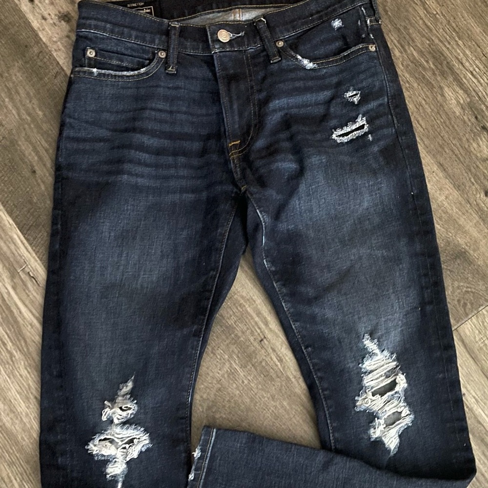 Abercrombie & Fitch Langdon Skinny denim jeans distressed Sz 29x30 dark wash